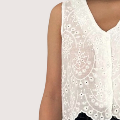 Blouse Blanche Brodée Sans Manches - La Brodée